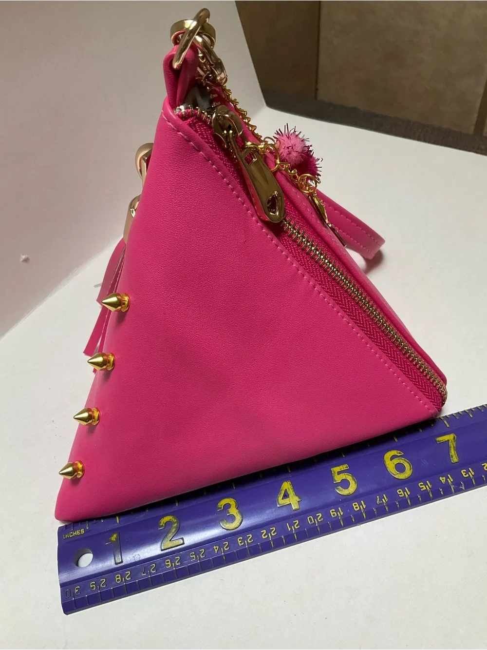 Synthetic leather triangle Hot Pink Wristlet Clutch Gold Spike Summerween Charms